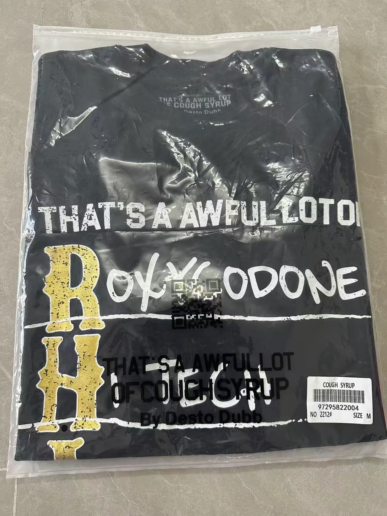 2212#Black | THAT'S A AWFUL LOT OF COUGH SYRUP In Stock Real shot American simple fashion brand loose casual T-shirt Fabric (fabric): 32 counts Weight combed double yarn pure cotton Sizes (size): S-M L X L Color (colour): Black